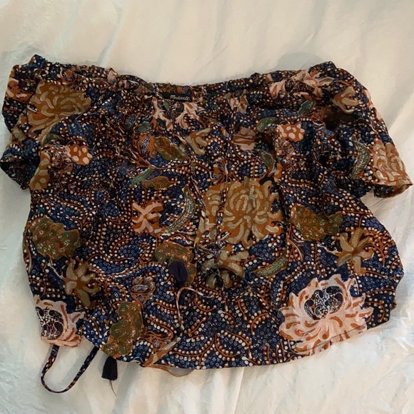 Madewell fringe tie coral printed crop top - Picture 1 of 4
